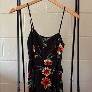 Floral Black Spaghetti Strap Dress